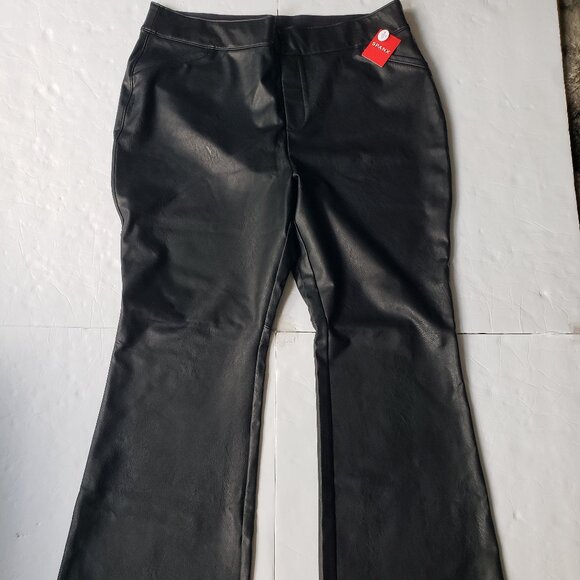 Spanx Leather Like Flare Leg Stretch Pull On Luxe Black Pants - Picture 4 of 16